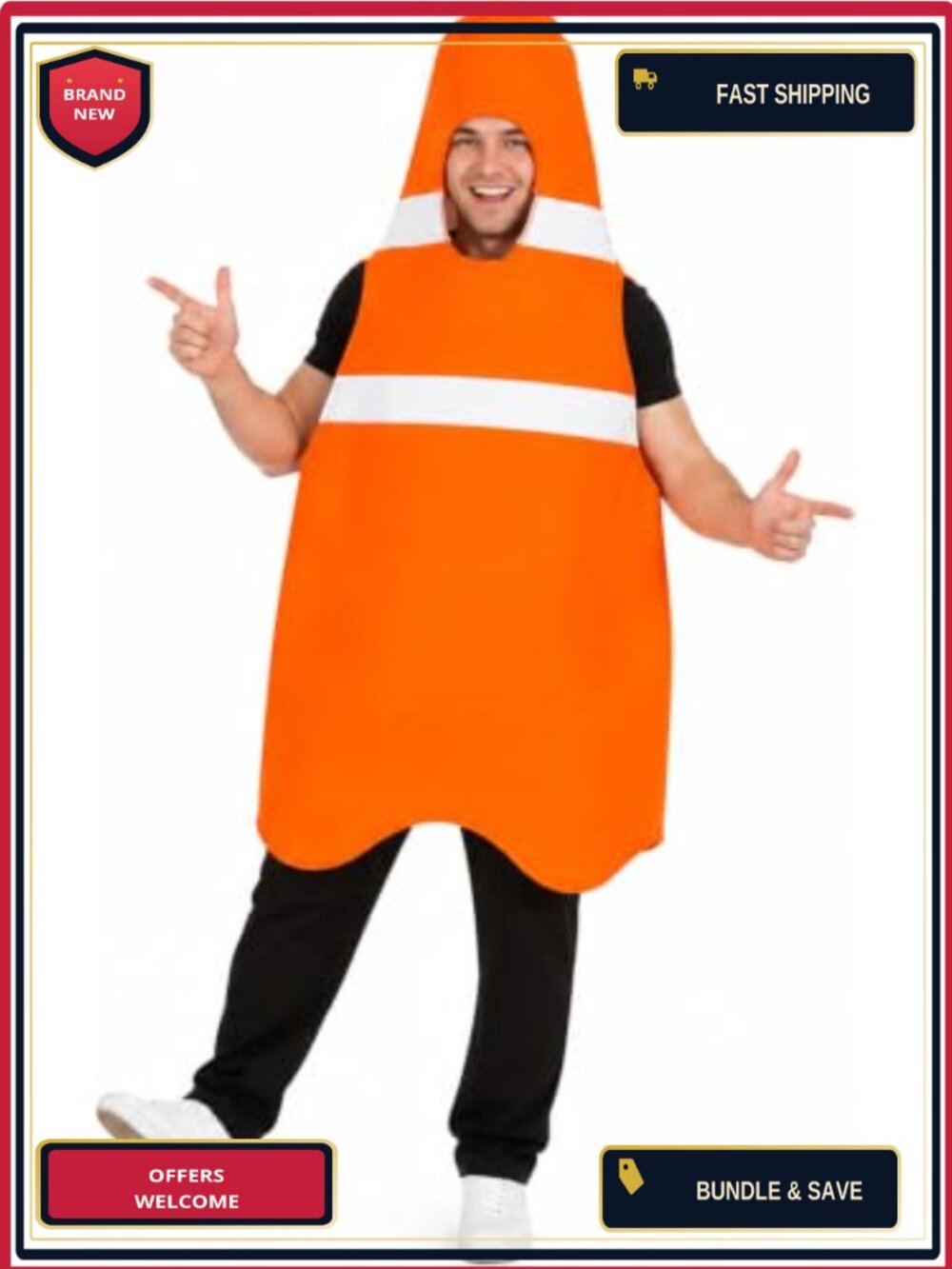 Traffic Cone Costume Adult Thickened Polyester Pullover Halloween Cosplay